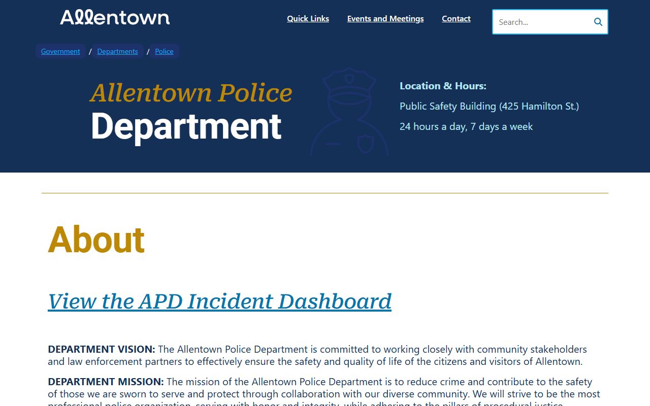 Allentown residents directory police department page