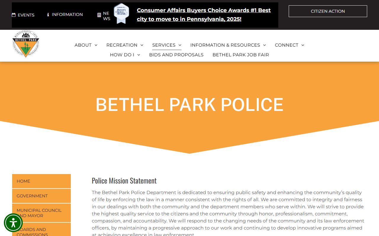 Bethel Park Police Department public records for residents directory