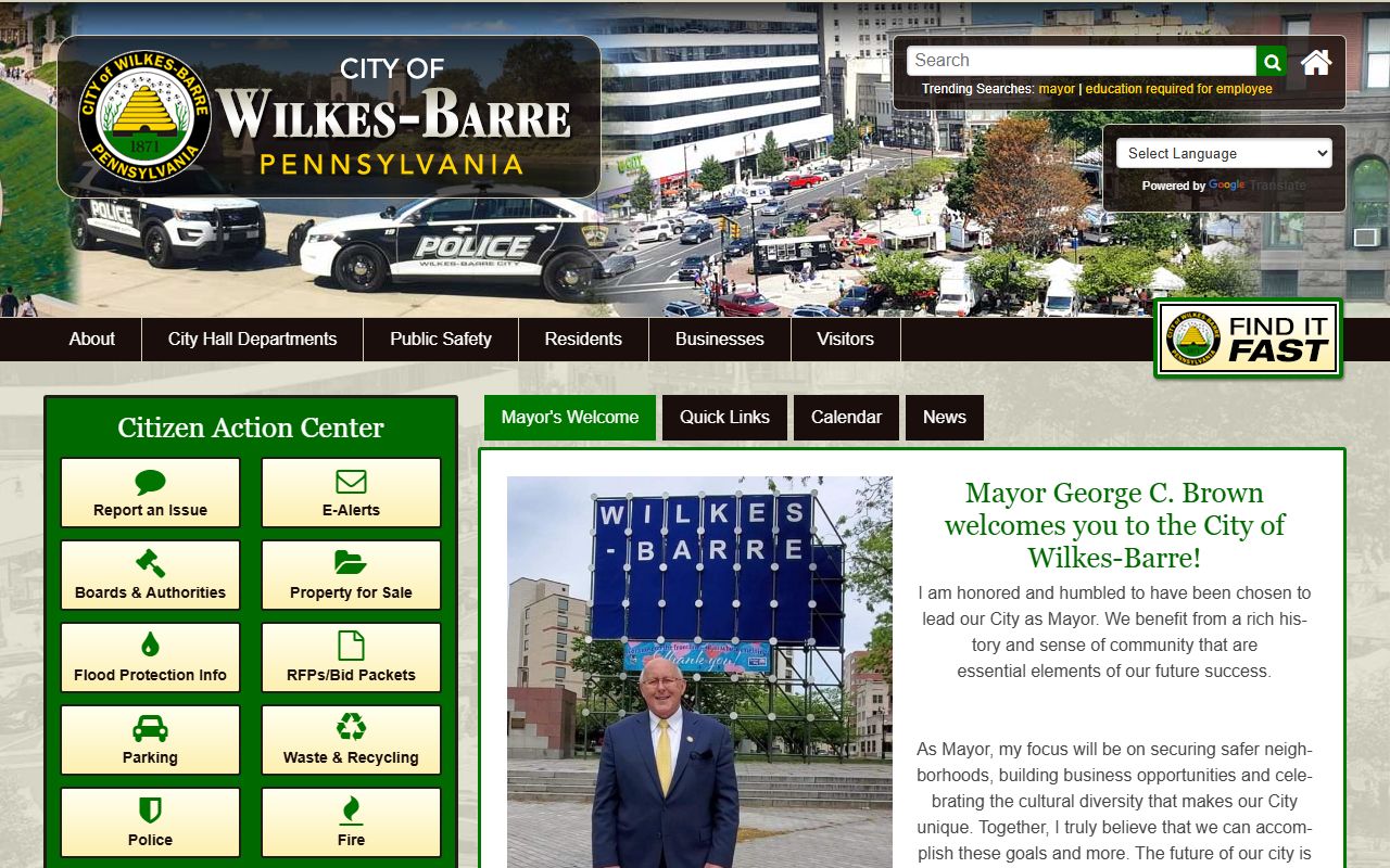 City of Wilkes-Barre official website for residents directory searches