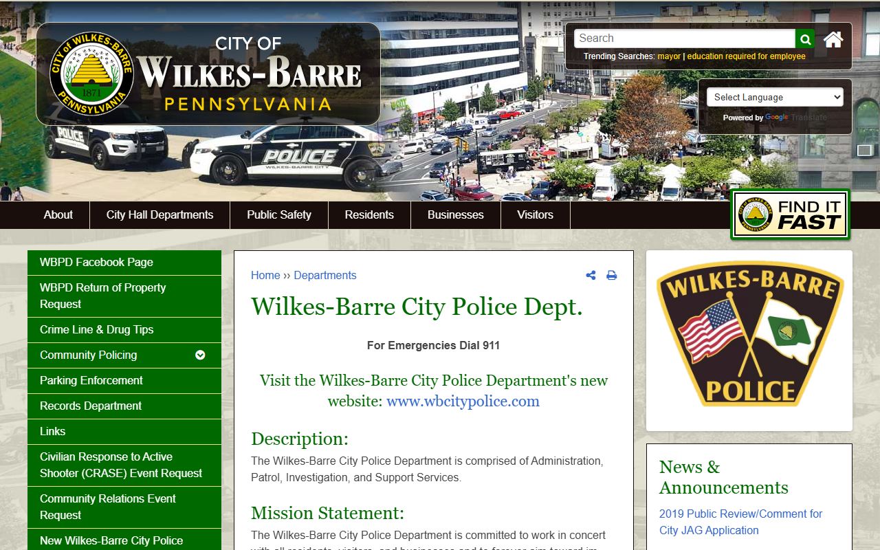 Wilkes-Barre Police Department public records and residents directory