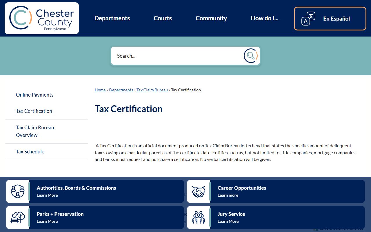 Chester County residents directory Assessment Office page