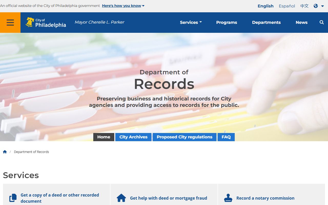 Philadelphia County residents directory Department of Records website