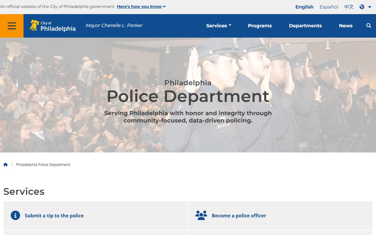 Philadelphia County residents directory Police Department page